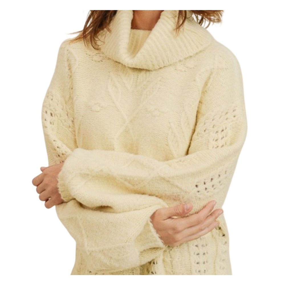 In Loom Oversized Bohemian Dolman Sweater Cream Womens S/M Slouchy
